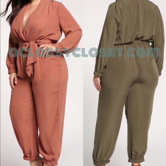 Pants - ONLY 3X LEFT!! Curvy Jumpsuit in Moss Color Only